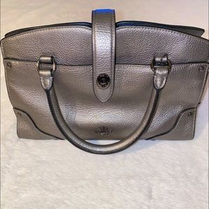 Coach pewter handbag with multiple pockets